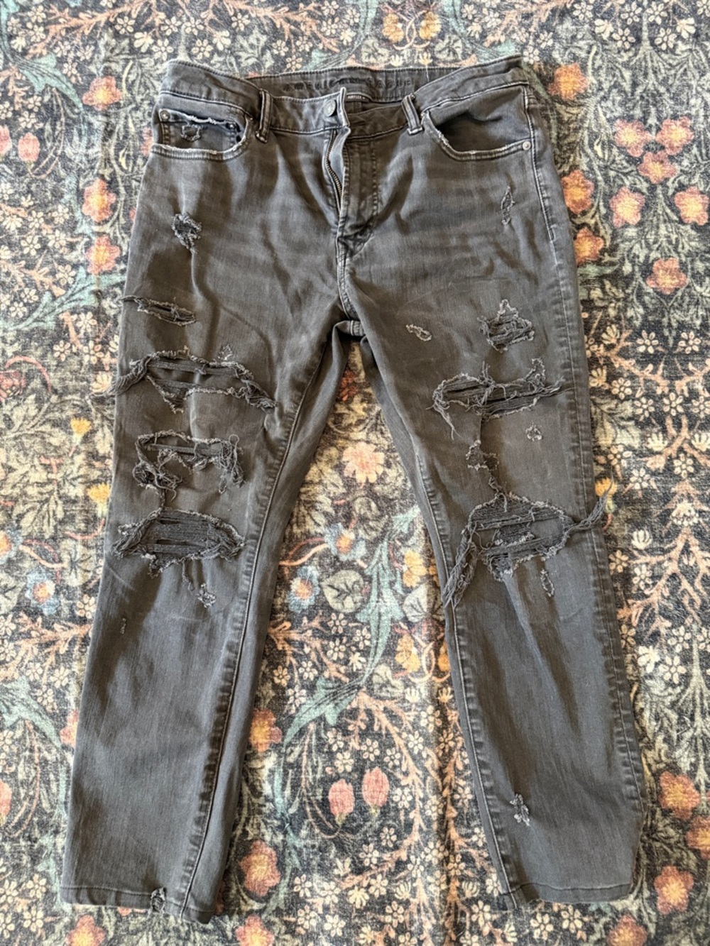 American Eagle Outfitters Men's Distressed Skinny Jeans - Black